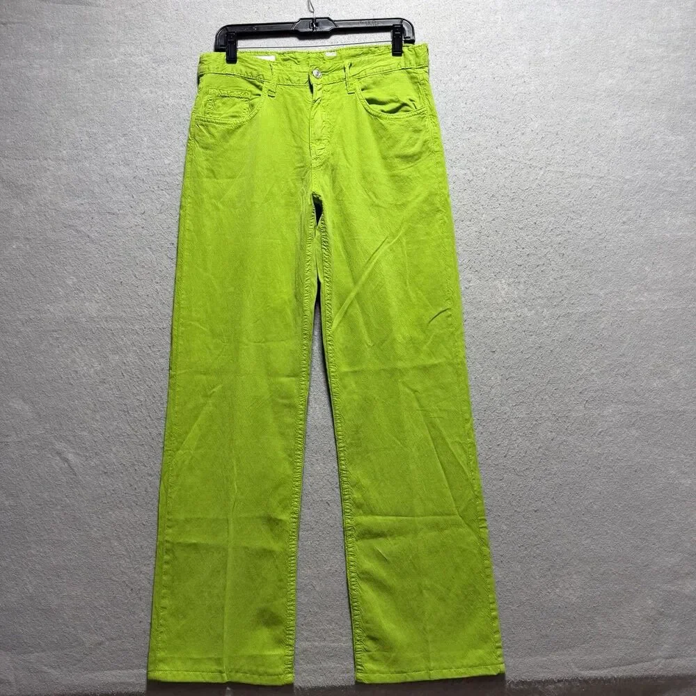 Zara Pants Women’s Size 6 Lime Green Mid-Rise Full Length Wide Leg Linen Blend